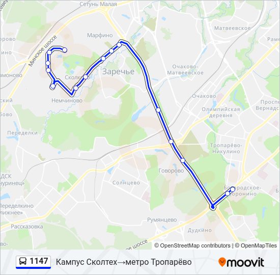 Автобус 1147: карта маршрута