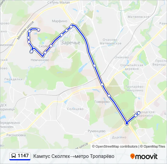 Автобус 1147: карта маршрута