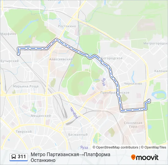 Автобус 311: карта маршрута