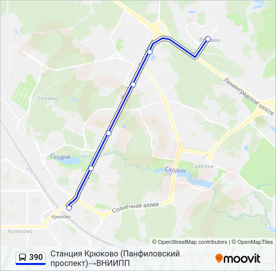 Автобус 390: карта маршрута