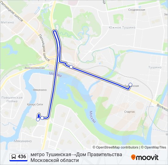 Маршрут 436: расписание, карты и остановки - метро Тушинская‎→Дом  Правительства Московской области (Обновлено)