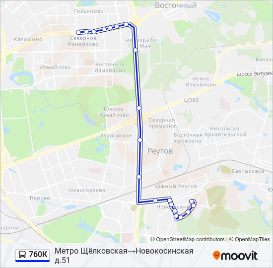 Автобус 760К: карта маршрута