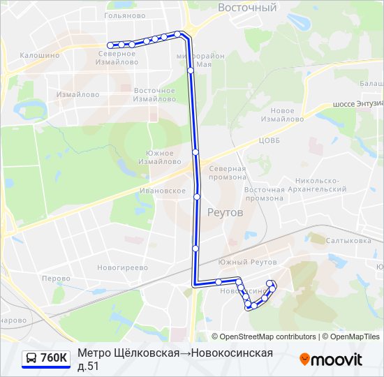 Автобус 760К: карта маршрута