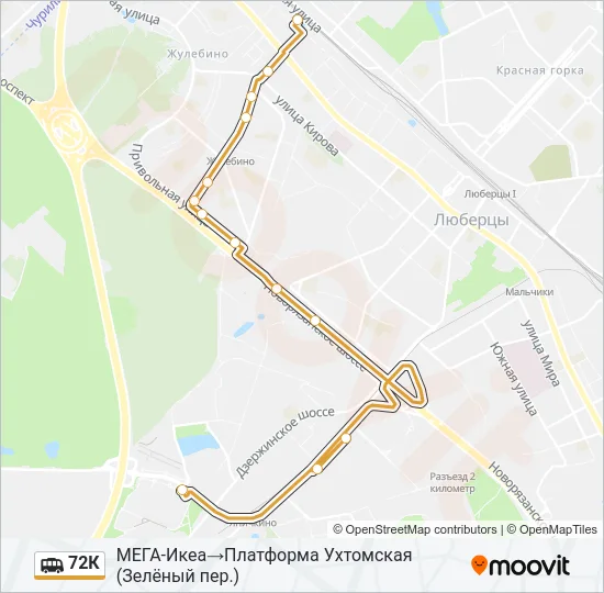 Маршрутка 72К: карта маршрута
