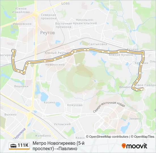 Маршрутка 111К: карта маршрута