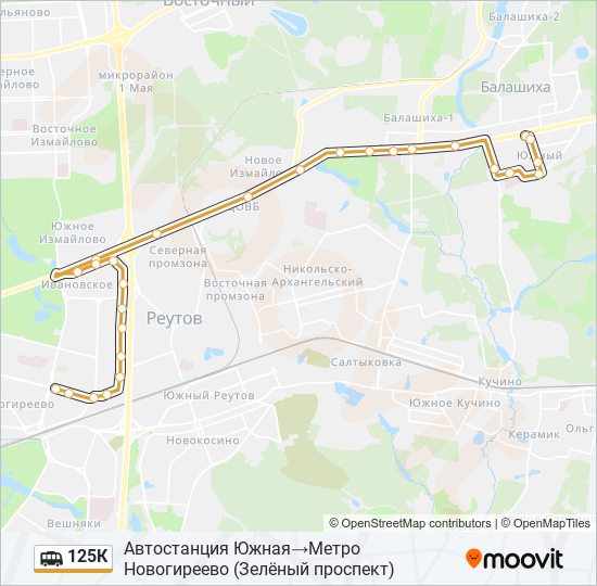 Маршрутка 125К: карта маршрута