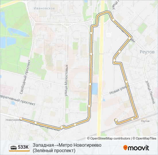 Маршрутка 533К: карта маршрута