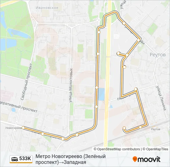 Маршрутка 533К: карта маршрута