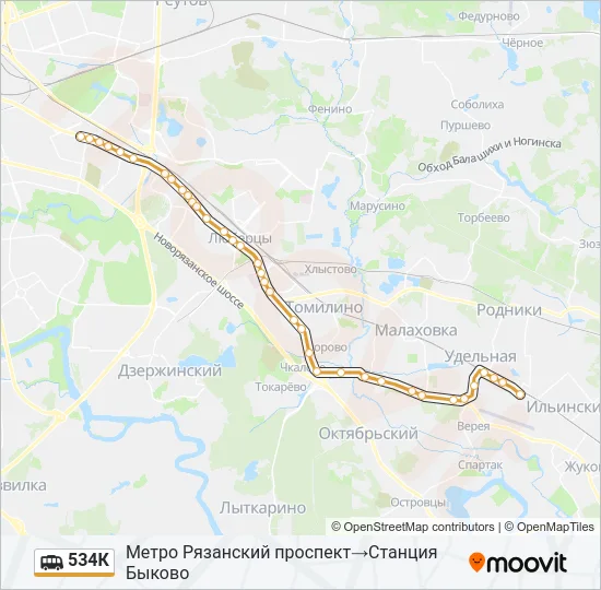 Маршрутка 534К: карта маршрута