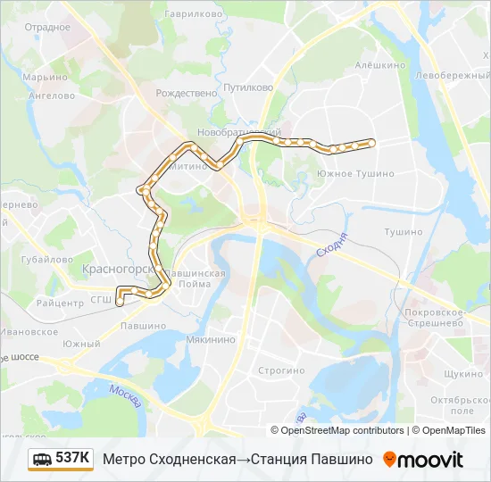 Маршрутка 537К: карта маршрута