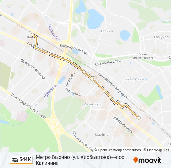Маршрутка 544К: карта маршрута