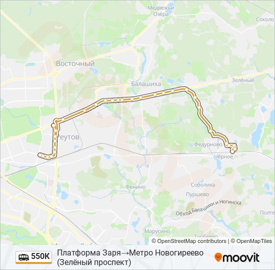Маршрутка 550К: карта маршрута