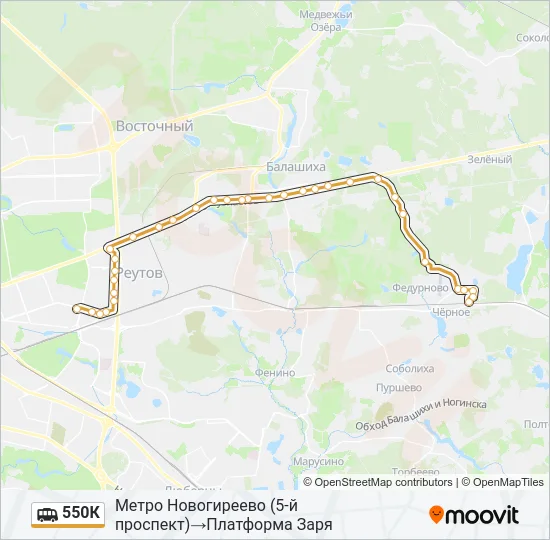 Маршрутка 550К: карта маршрута