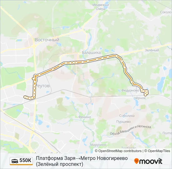 Маршрутка 550К: карта маршрута