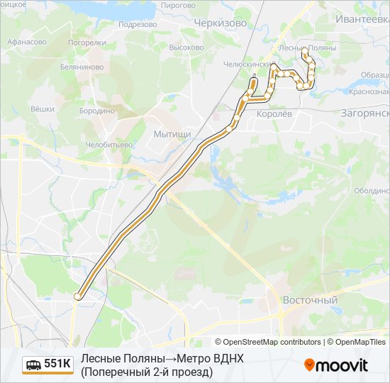 Маршрутка 551К: карта маршрута