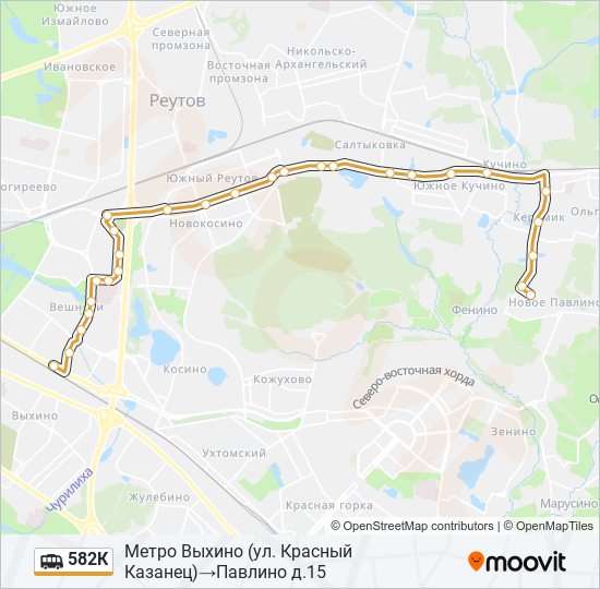 Маршрутка 582К: карта маршрута