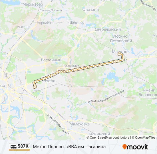 Маршрутка 587К: карта маршрута