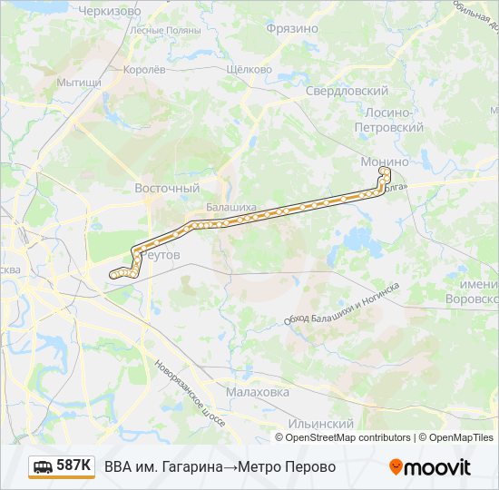 Маршрутка 587К: карта маршрута
