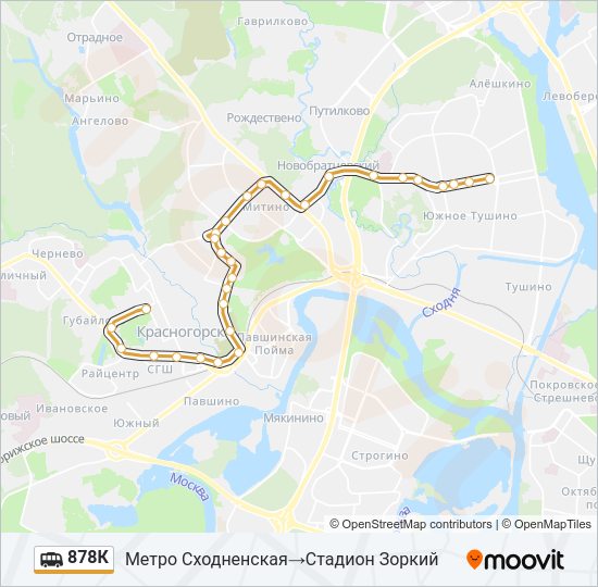 Маршрутка 878К: карта маршрута