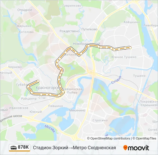 Маршрутка 878К: карта маршрута