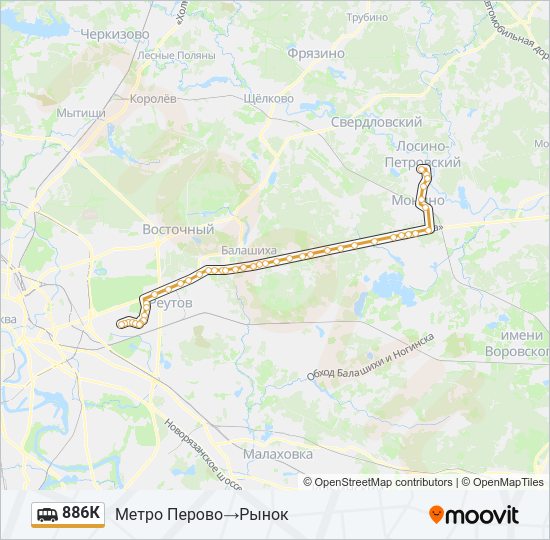 Маршрутка 886К: карта маршрута