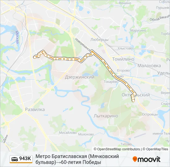 Маршрутка 943К: карта маршрута