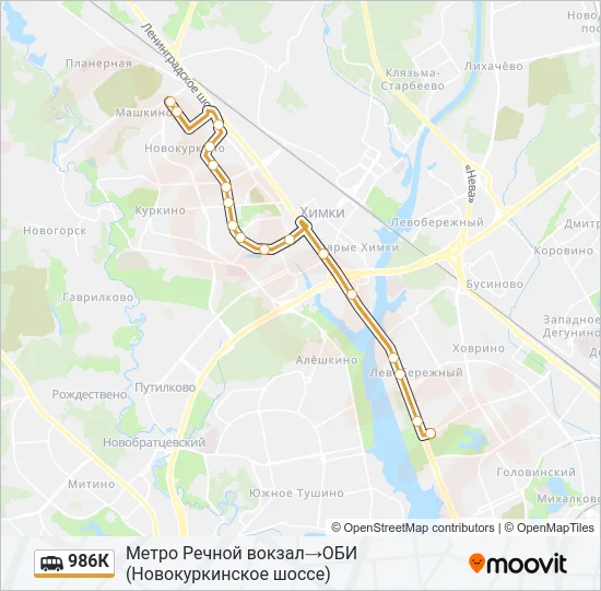Маршрутка 986К: карта маршрута