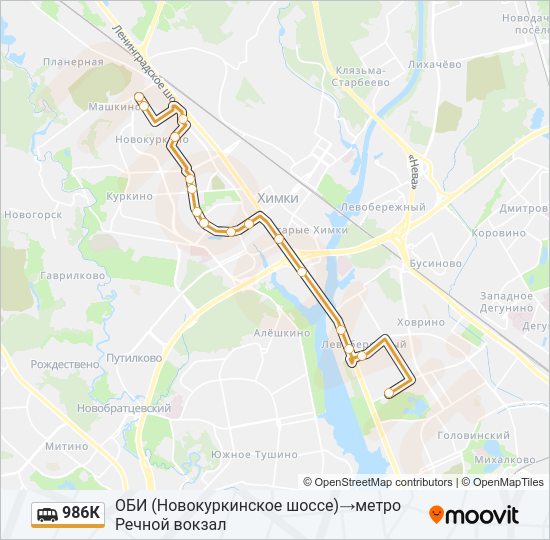 Маршрутка 986К: карта маршрута