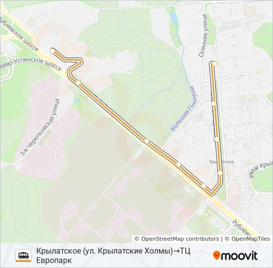 ТЦ ЕВРОПАРК - КРЫЛАТСКОЕ shuttle Line Map
