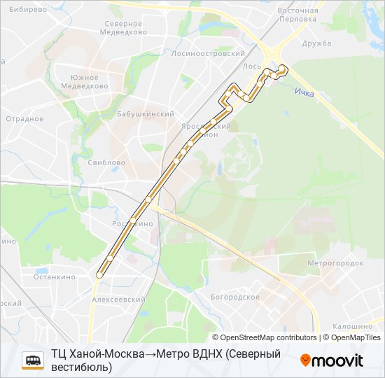 Маршрутка МЕТРО ВДНХ - ТЦ ХАНОЙ-МОСКВА: карта маршрута