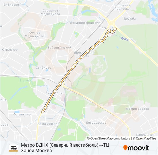 Маршрутка МЕТРО ВДНХ - ТЦ ХАНОЙ-МОСКВА: карта маршрута