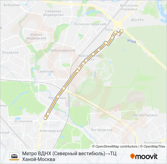 МЕТРО ВДНХ - ТЦ ХАНОЙ-МОСКВА Shuttle Line Map