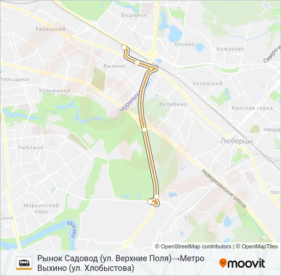 Маршрутка МЕТРО ВЫХИНО - РЫНОК САДОВОД: карта маршрута