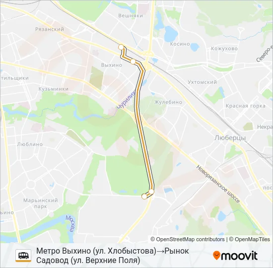 Маршрутка МЕТРО ВЫХИНО - РЫНОК САДОВОД: карта маршрута