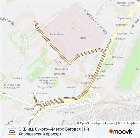 ПЛАТФОРМА БЕГОВАЯ - ОКБ ИМ. СУХОГО Shuttle Line Map