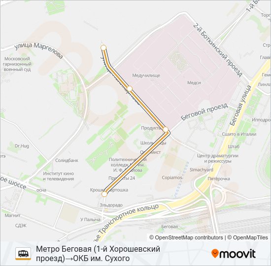 ПЛАТФОРМА БЕГОВАЯ - ОКБ ИМ. СУХОГО Shuttle Line Map
