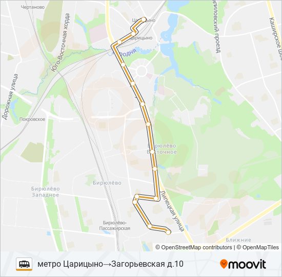 МЕТРО ЦАРИЦЫНО — ЗАГОРЬЕВСКАЯ УЛИЦА shuttle Line Map