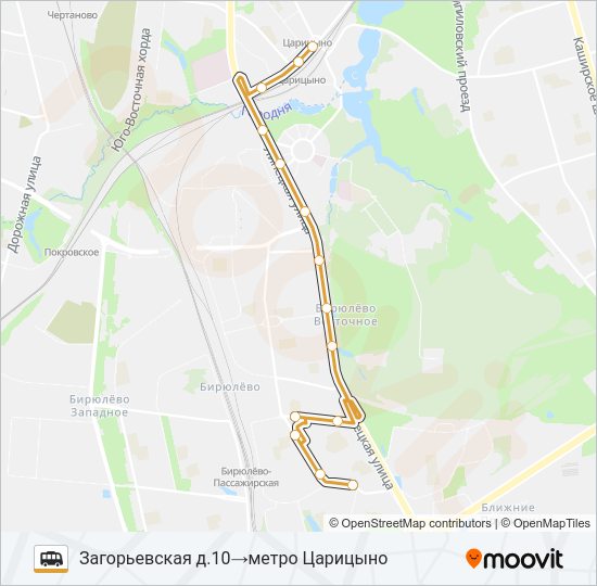 Маршрутка МЕТРО ЦАРИЦЫНО — ЗАГОРЬЕВСКАЯ УЛИЦА: карта маршрута