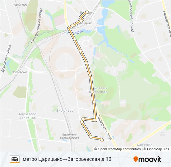 МЕТРО ЦАРИЦЫНО — ЗАГОРЬЕВСКАЯ УЛИЦА shuttle Line Map