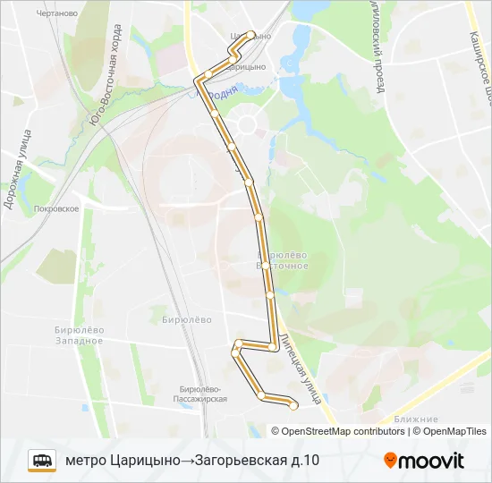 МЕТРО ЦАРИЦЫНО — ЗАГОРЬЕВСКАЯ УЛИЦА Shuttle Line Map