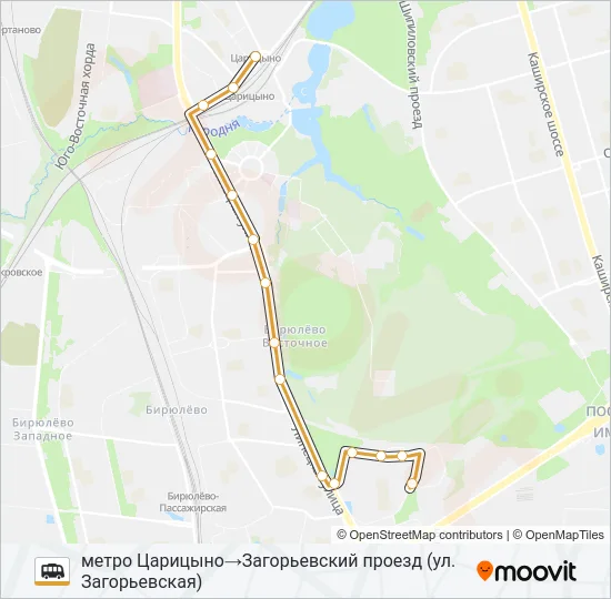 УЛ. ЗАГОРЬЕВСКАЯ - СТАНЦИЯ ЦАРИЦЫНО Shuttle Line Map