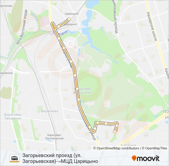 Маршрутка УЛ. ЗАГОРЬЕВСКАЯ - СТАНЦИЯ ЦАРИЦЫНО: карта маршрута