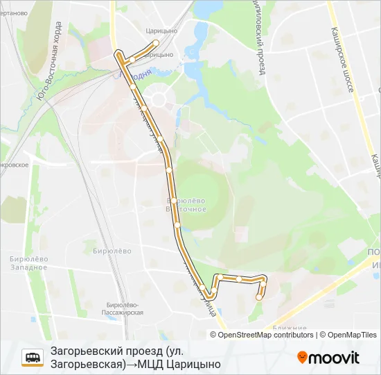 Маршрутка УЛ. ЗАГОРЬЕВСКАЯ - СТАНЦИЯ ЦАРИЦЫНО: карта маршрута