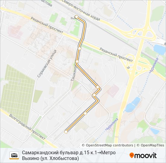 САМАРКАНДСКИЙ БУЛЬВАР - МЕТРО ВЫХИНО shuttle Line Map