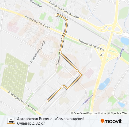 Маршрутка САМАРКАНДСКИЙ БУЛЬВАР - МЕТРО ВЫХИНО: карта маршрута