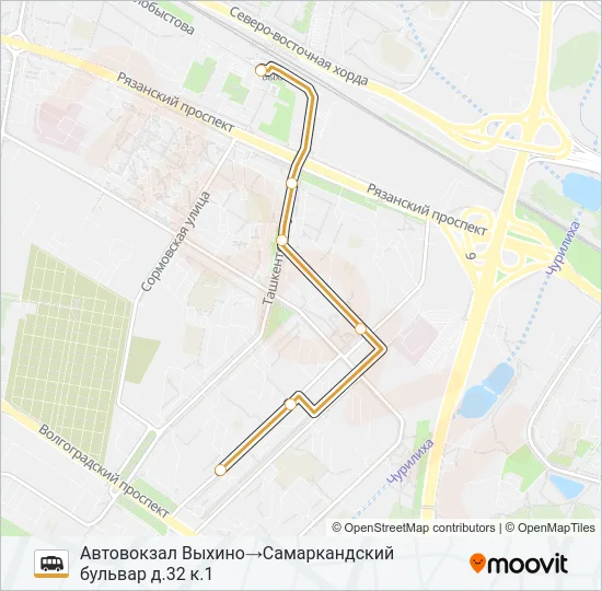 САМАРКАНДСКИЙ БУЛЬВАР - МЕТРО ВЫХИНО Shuttle Line Map