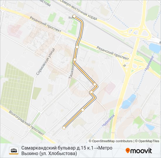 САМАРКАНДСКИЙ БУЛЬВАР - МЕТРО ВЫХИНО Shuttle Line Map