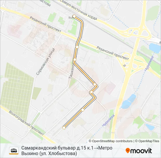 САМАРКАНДСКИЙ БУЛЬВАР - МЕТРО ВЫХИНО Shuttle Line Map