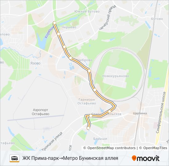 ЖК ПРИМА-ПАРК - МЕТРО БУНИНСКАЯ АЛЛЕЯ shuttle Line Map