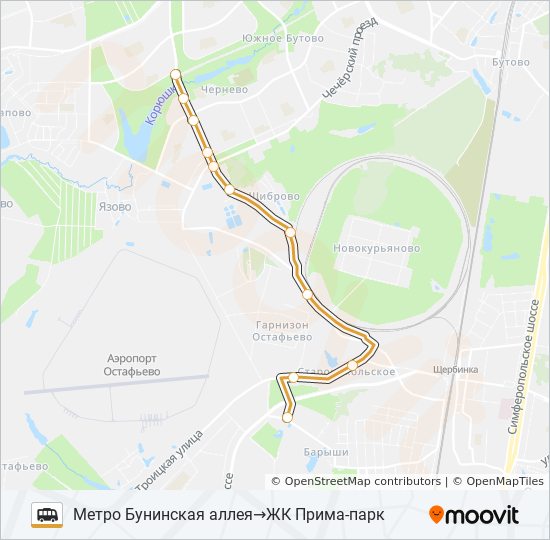 ЖК ПРИМА-ПАРК - МЕТРО БУНИНСКАЯ АЛЛЕЯ shuttle Line Map